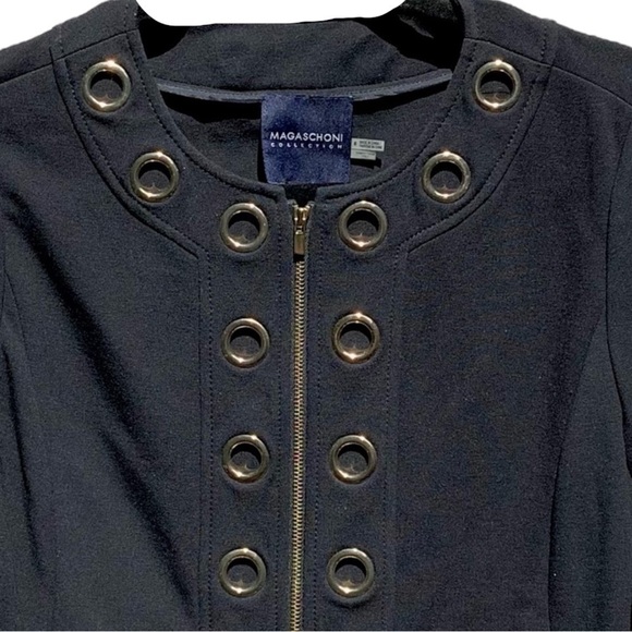 🌻Black Tailored Magaschoni Collection Jacket with Gold Circle Grommets Size 6 - Picture 3 of 11